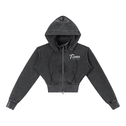 Vintage Washed Distressed Cropped Fleece Hoodie