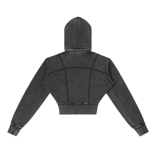 Vintage Washed Distressed Cropped Fleece Hoodie