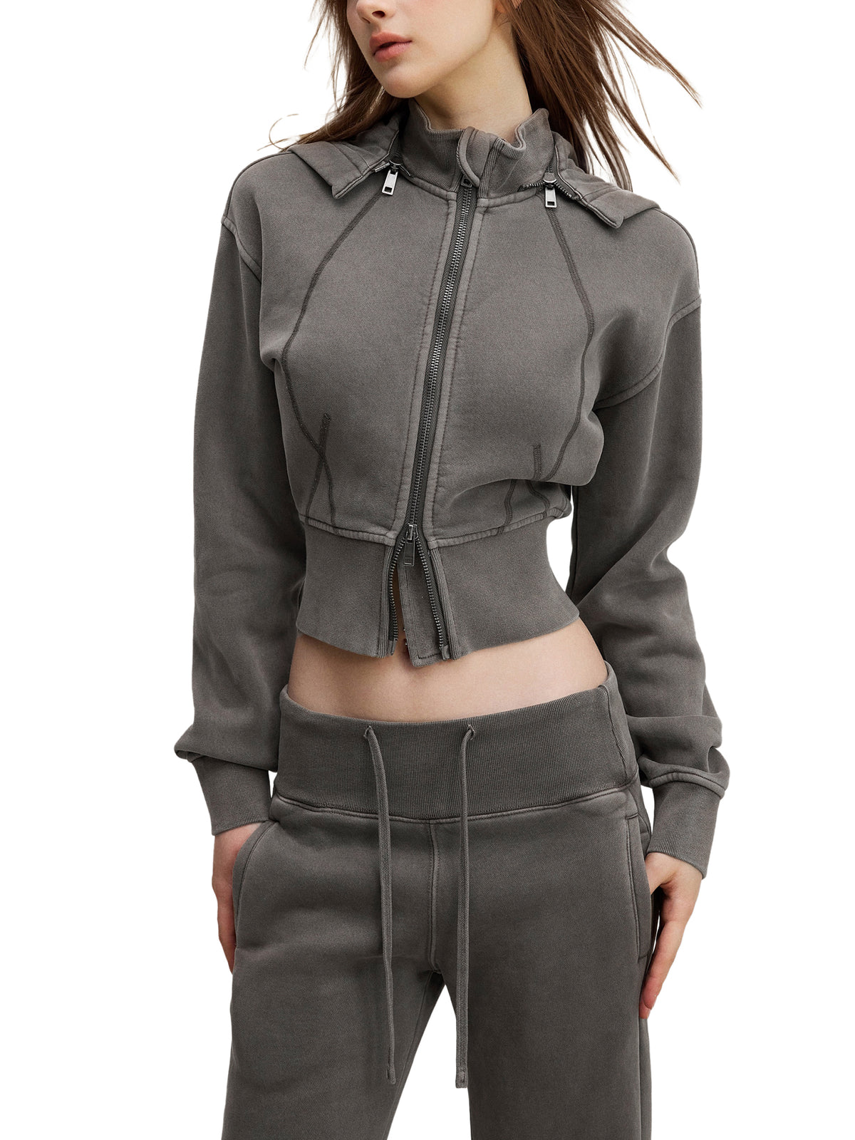 Vintage Washed Distressed Cropped Fleece Hoodie