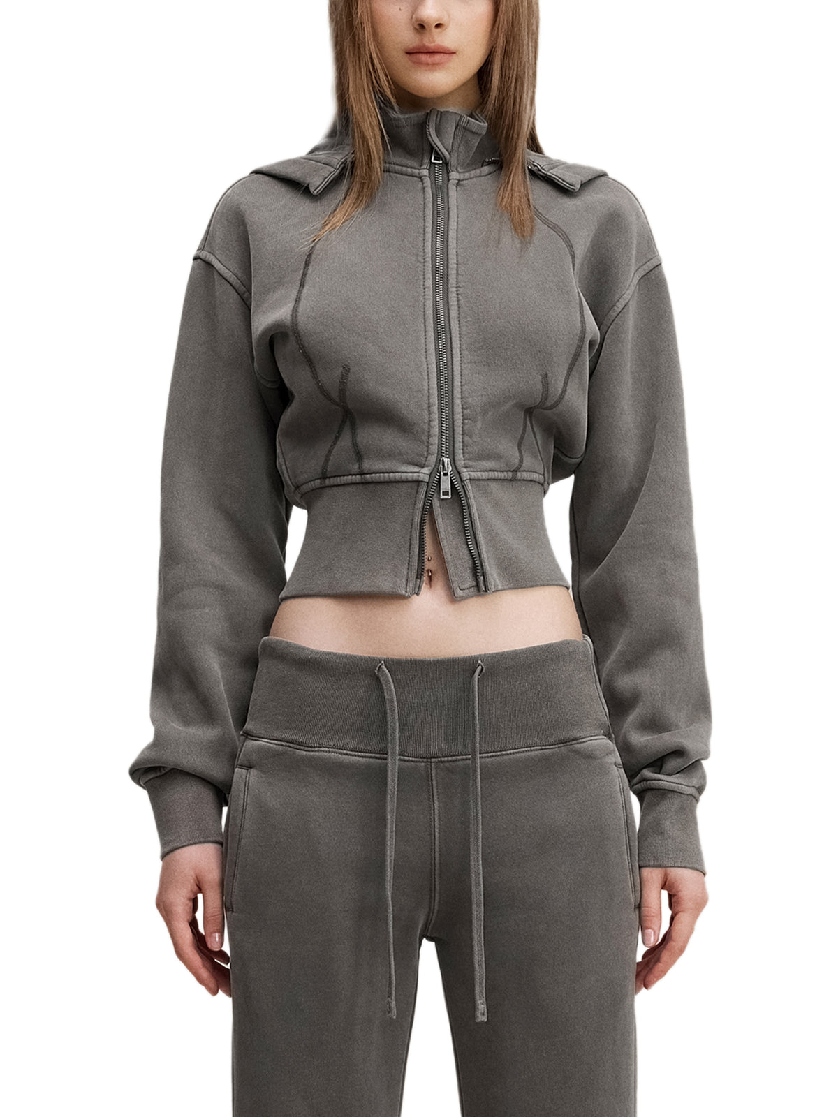 Vintage Washed Distressed Cropped Fleece Hoodie