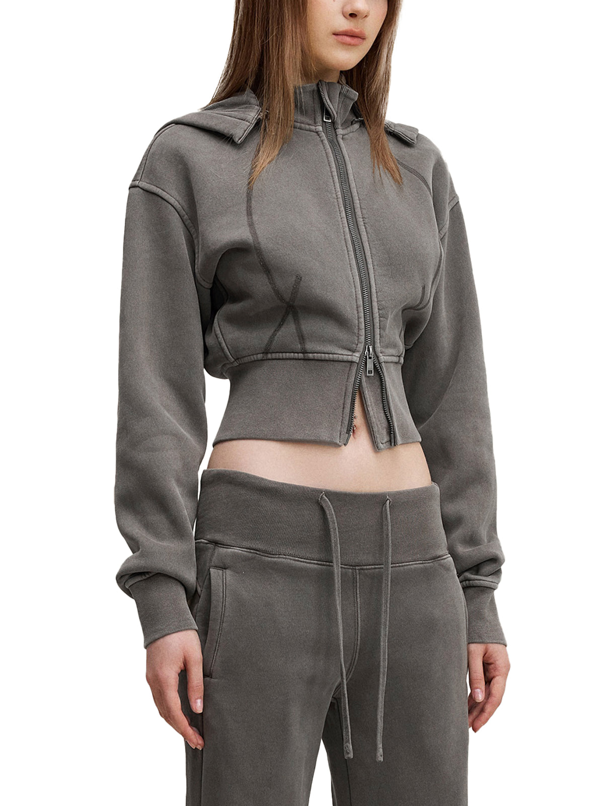 Vintage Washed Distressed Cropped Fleece Hoodie